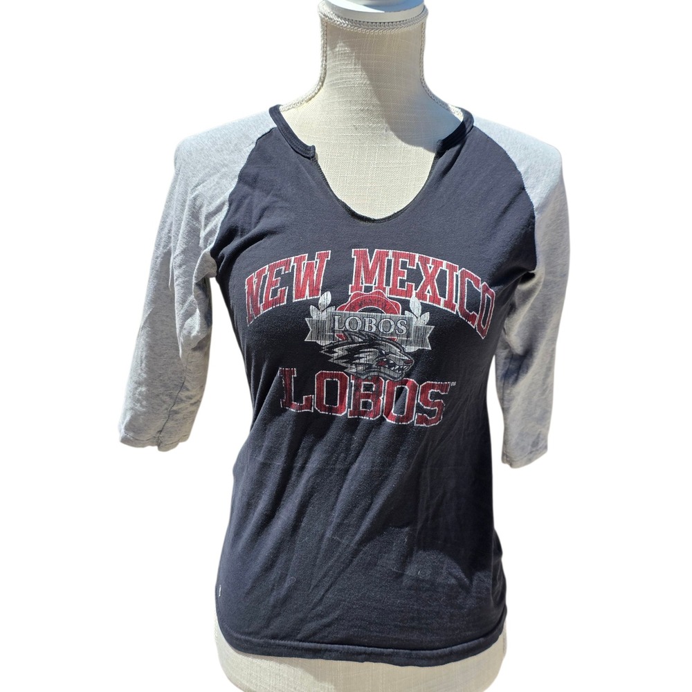 New Mexico Cotton Lobos T-Shirt Baseball Tee UNM Graphic Top V neck S